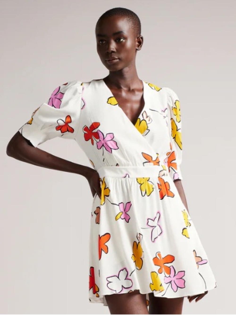 Ted Baker London Wesllie Wrap Front Printed Floral Mini Dress